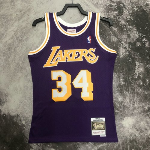 NBA 34 Shaquille O'neal 1996-97 Lakers M&N Maillot Retro Violet imprimé